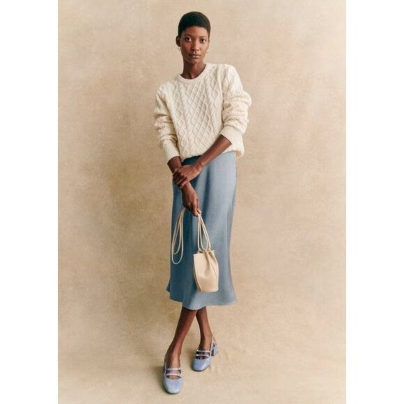 Sezane Sandy Midi Skirt Womens Size 36 US 4 Ice Blue Satin Minimalist Parisian - Picture 11 of 11